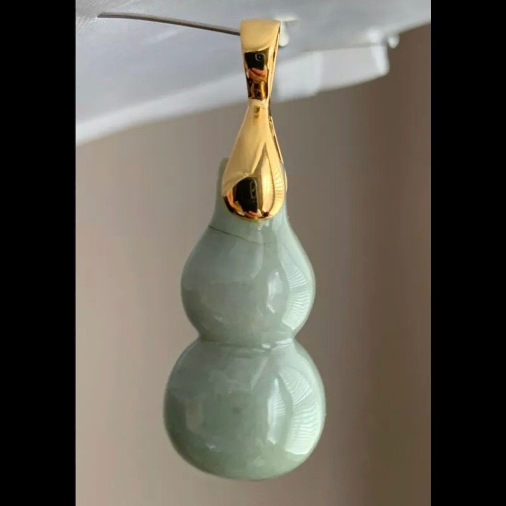14K Gold Plated Over Green Natural Jade Pendant